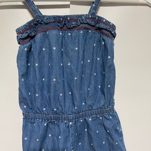 Cat & Jack Blue Chambray Sleeveless Romper with Red Trim and White Stars 6/6X - Picture 11 of 13